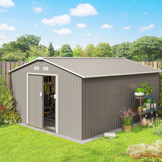 11' x 13' Garden Storage Shed, Double Sliding Door, 4 Vents, Light Grey Sheds Light Grey at Gallery Canada
