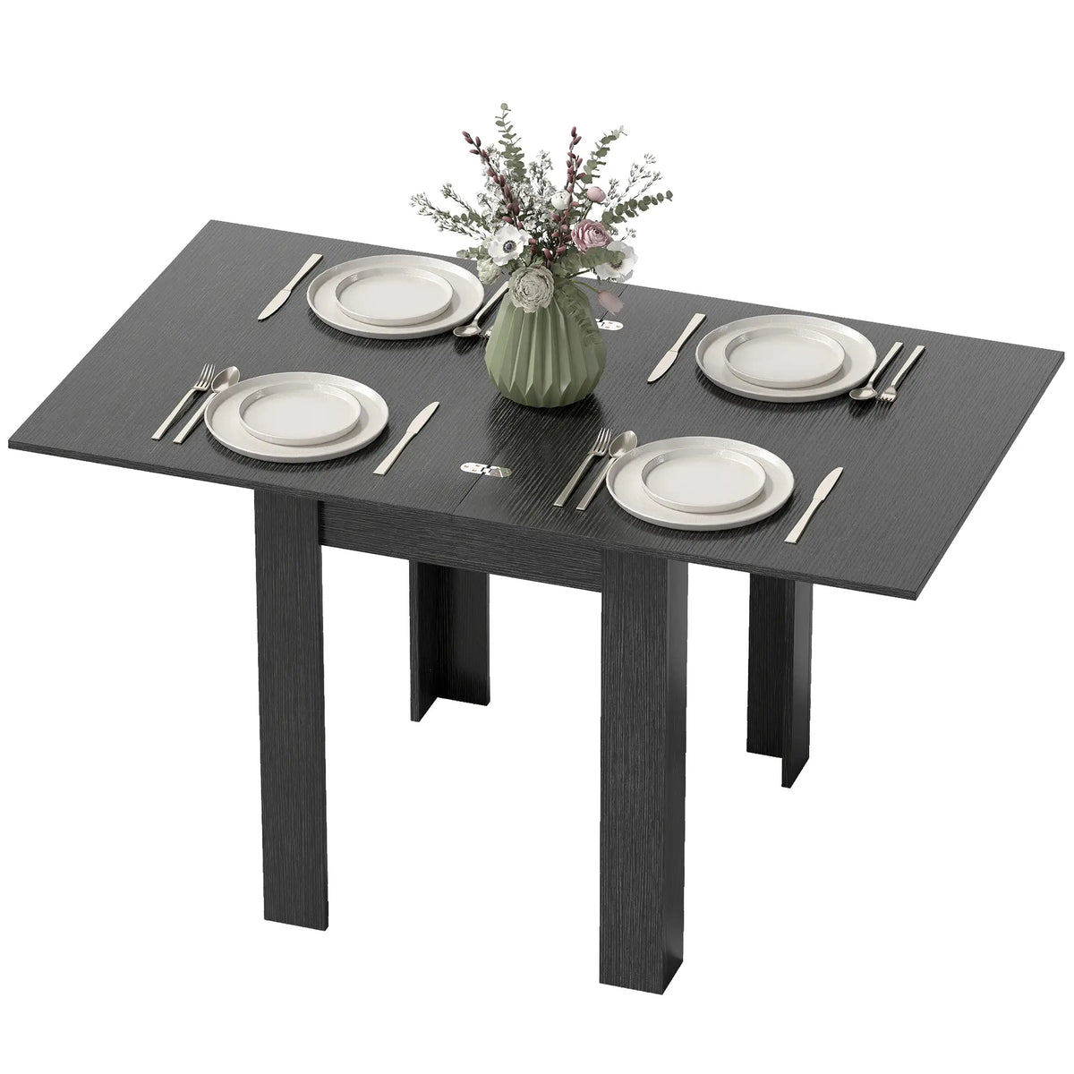 55" Extendable Dining Table, Kitchen Table For 4-6 Person, Black Dining Tables Black Wood Effect at Gallery Canada