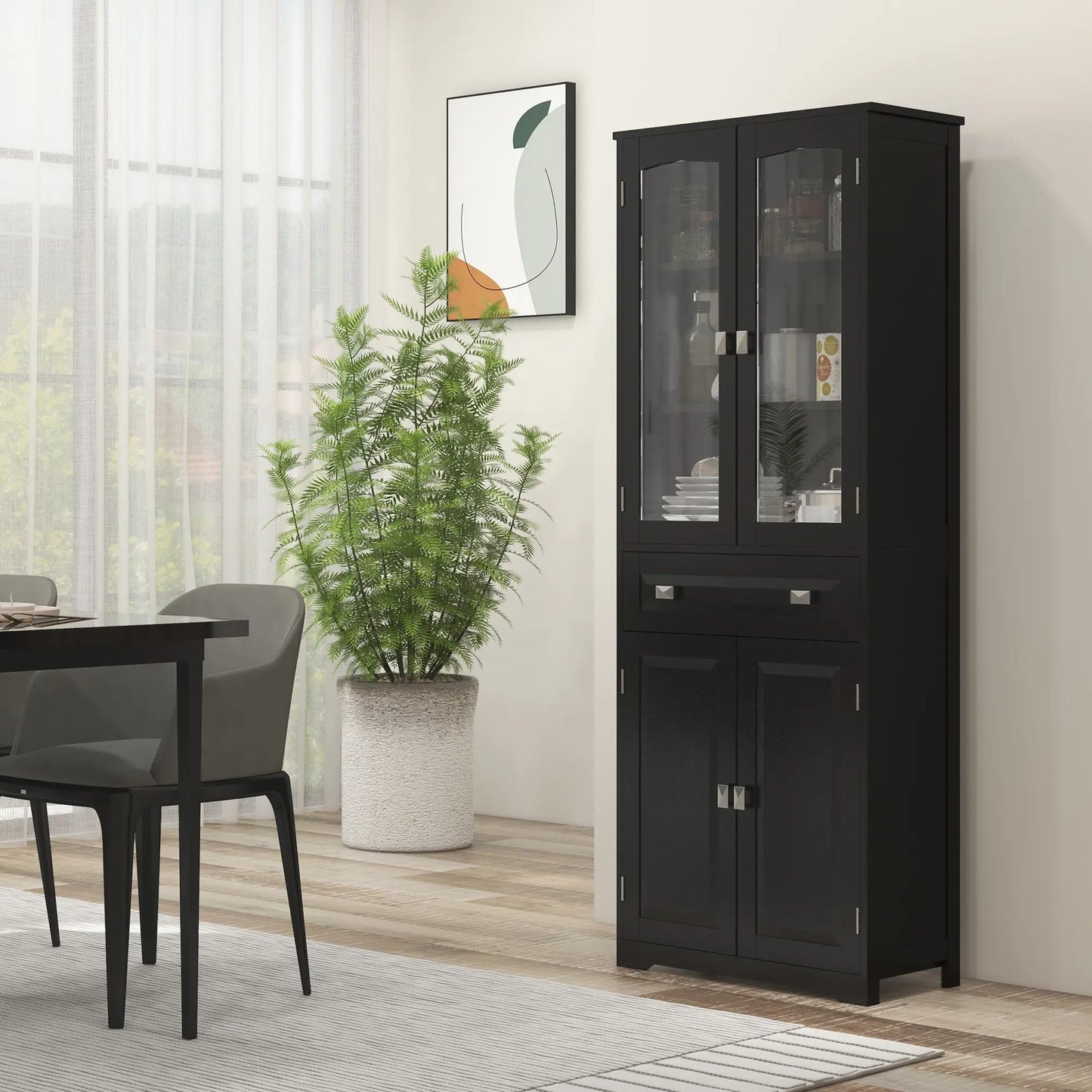 63" 4-Door Kitchen Pantry Cabinet, Adjustable Shelves, Black Kitchen Pantry Cabinets at Gallery Canada