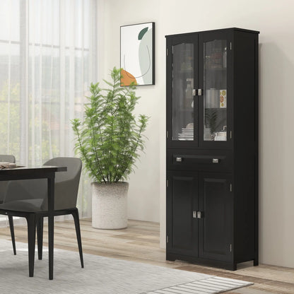 63" 4-Door Kitchen Pantry Cabinet, Adjustable Shelves, Black Kitchen Pantry Cabinets at Gallery Canada