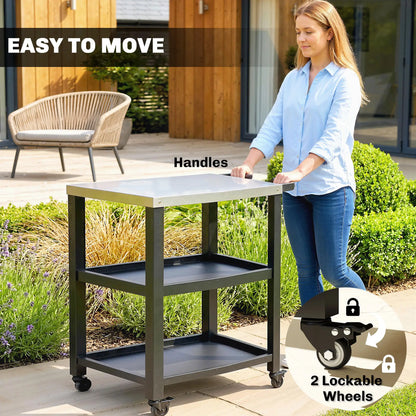 Outdoor Grill Cart, Stainless Steel Tabletop, 2 Shelves, Lockable Wheels Outdoor Grill Carts at Gallery Canada