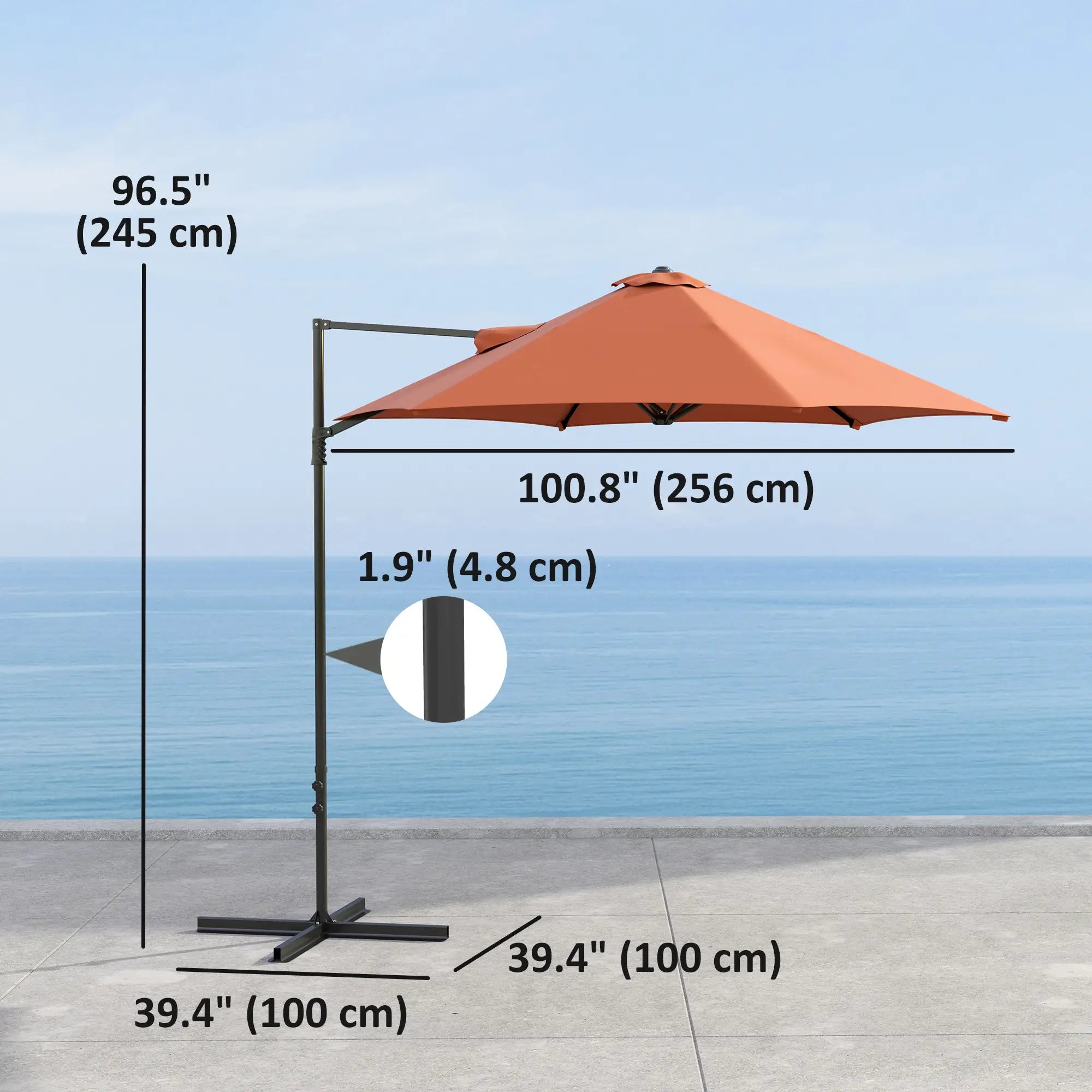 8.5FT Offset Patio Umbrella, 360° Rotation, Orange Offset Cantilever Umbrellas at Gallery Canada
