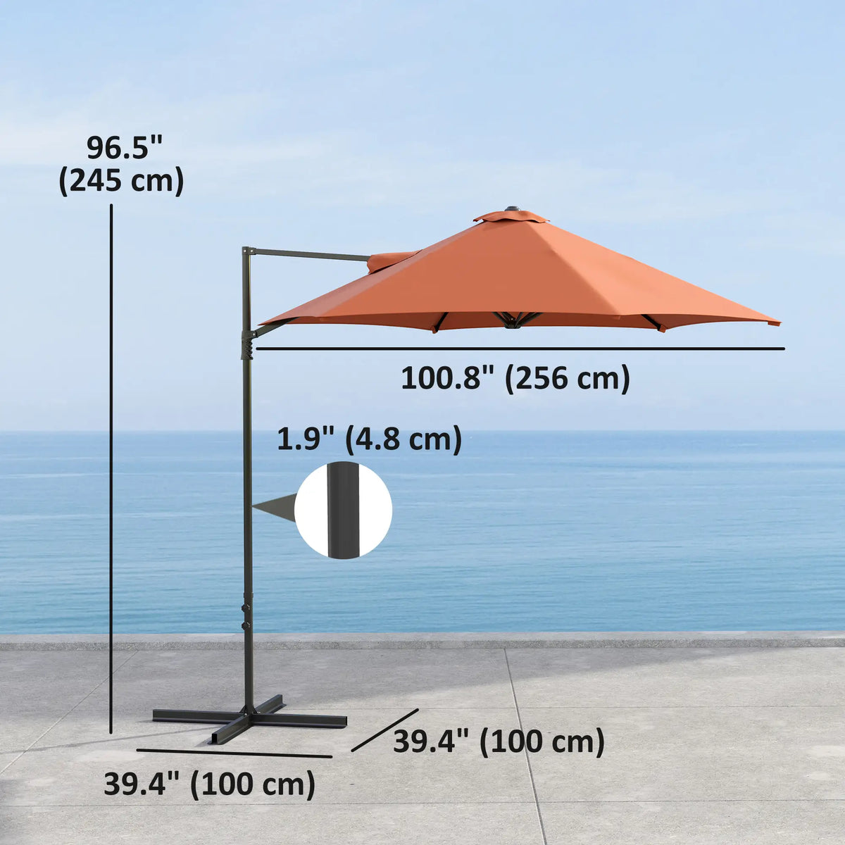 8.5FT Offset Patio Umbrella, 360° Rotation, Orange Offset Cantilever Umbrellas at Gallery Canada