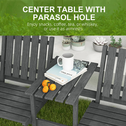 2-Seater Garden Bench with Middle Table, Umbrella Hole, Grey Patio Chairs at Gallery Canada