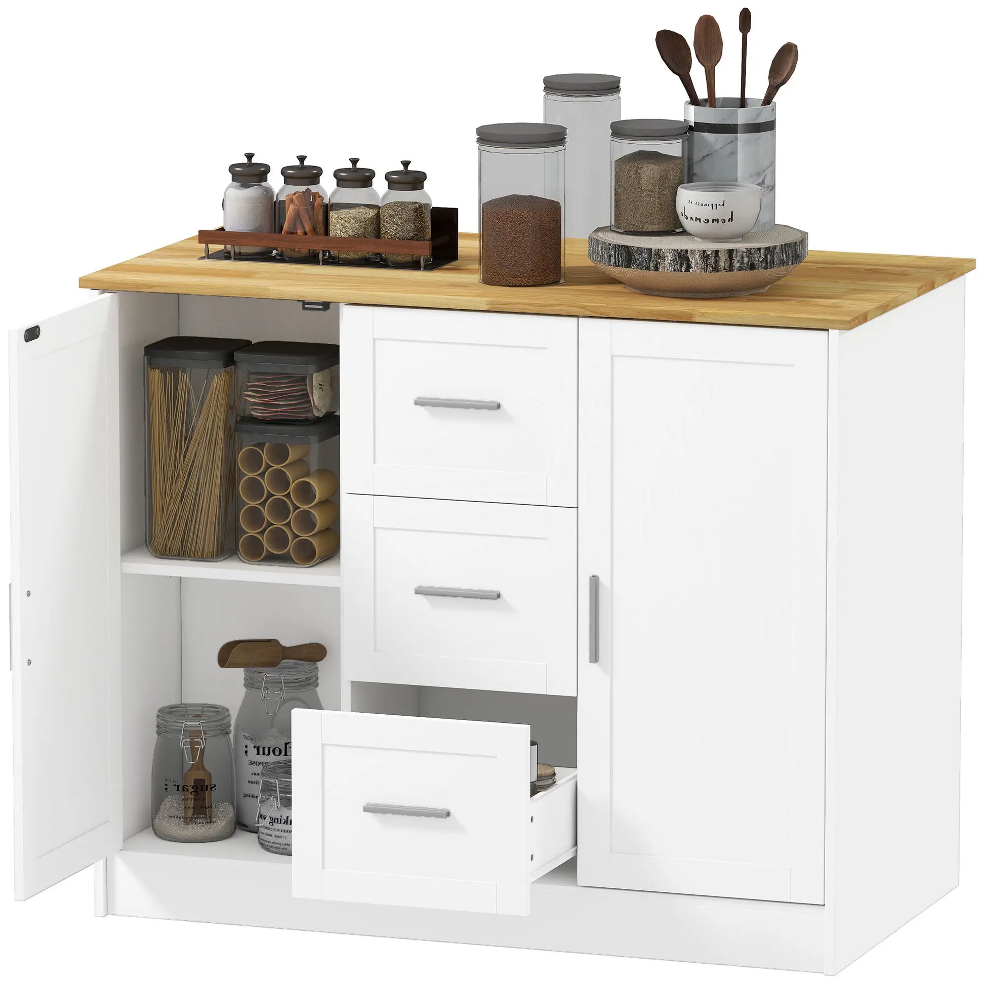 Kitchen Island with Storage, 3 Drawers, 2 Shelves, White Kitchen Islands & Kitchen Carts White, Natural at Gallery Canada