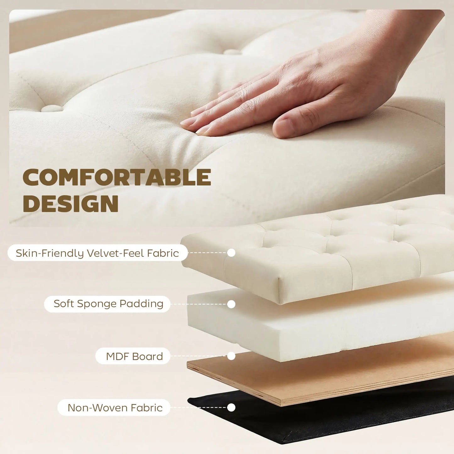 Upholstered Velvet Storage Ottoman Bench, Button Tufted, Beige Storage Ottomans & Benches at Gallery Canada