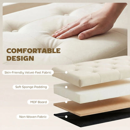 Upholstered Velvet Storage Ottoman Bench, Button Tufted, Beige Storage Ottomans & Benches at Gallery Canada