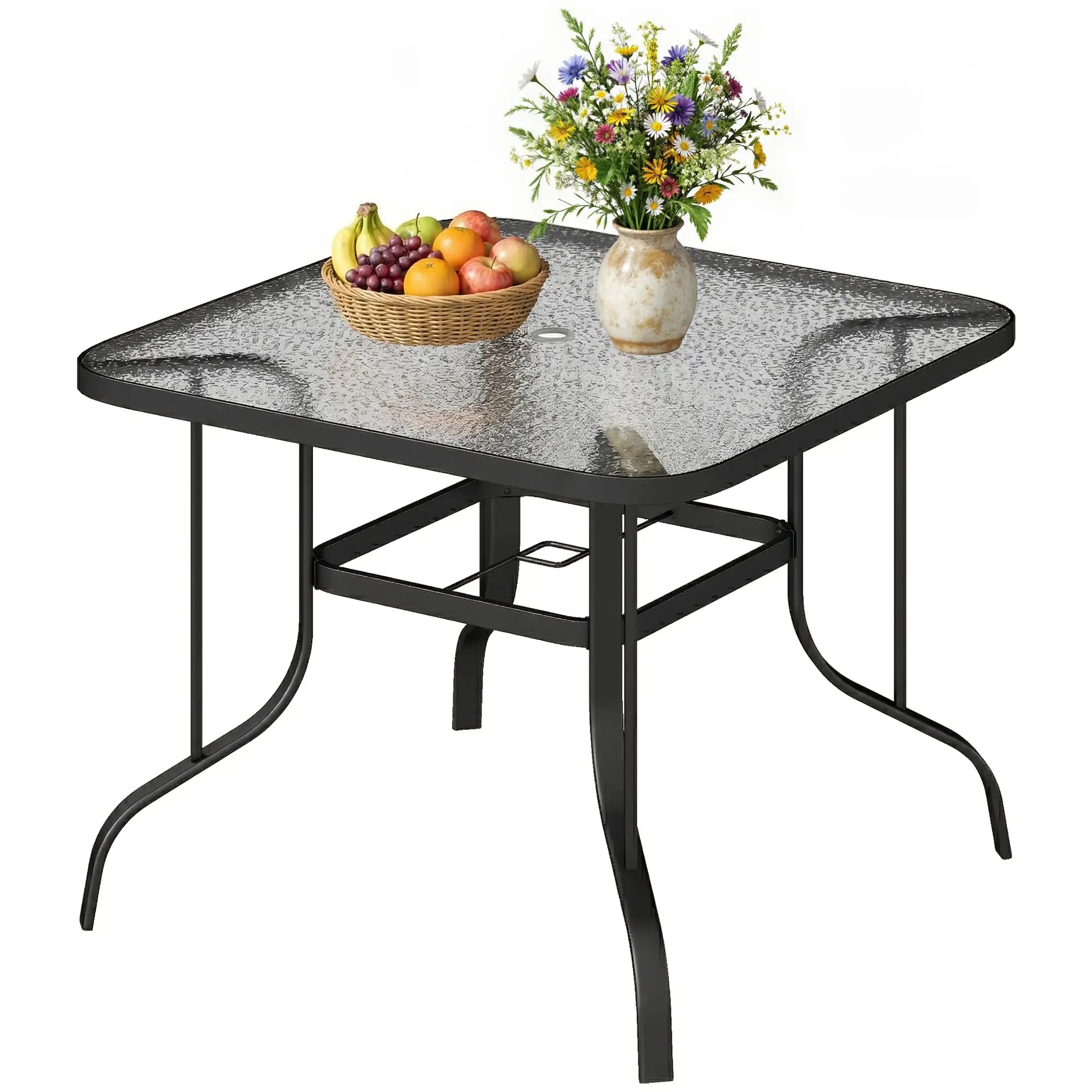 Tempered Glass Square Patio Table, 2.1