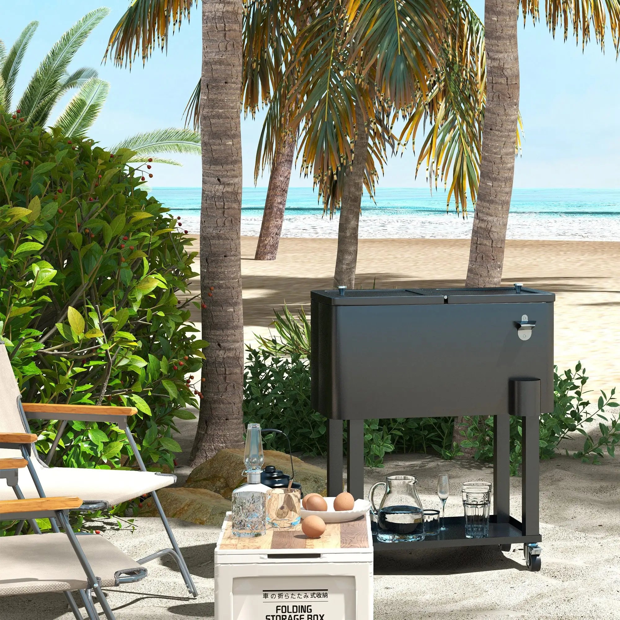 60 Quart Rolling Outdoor Cooler, Portable Cart with Wheels, Storage Shelf, Black Cooler Boxes at Gallery Canada