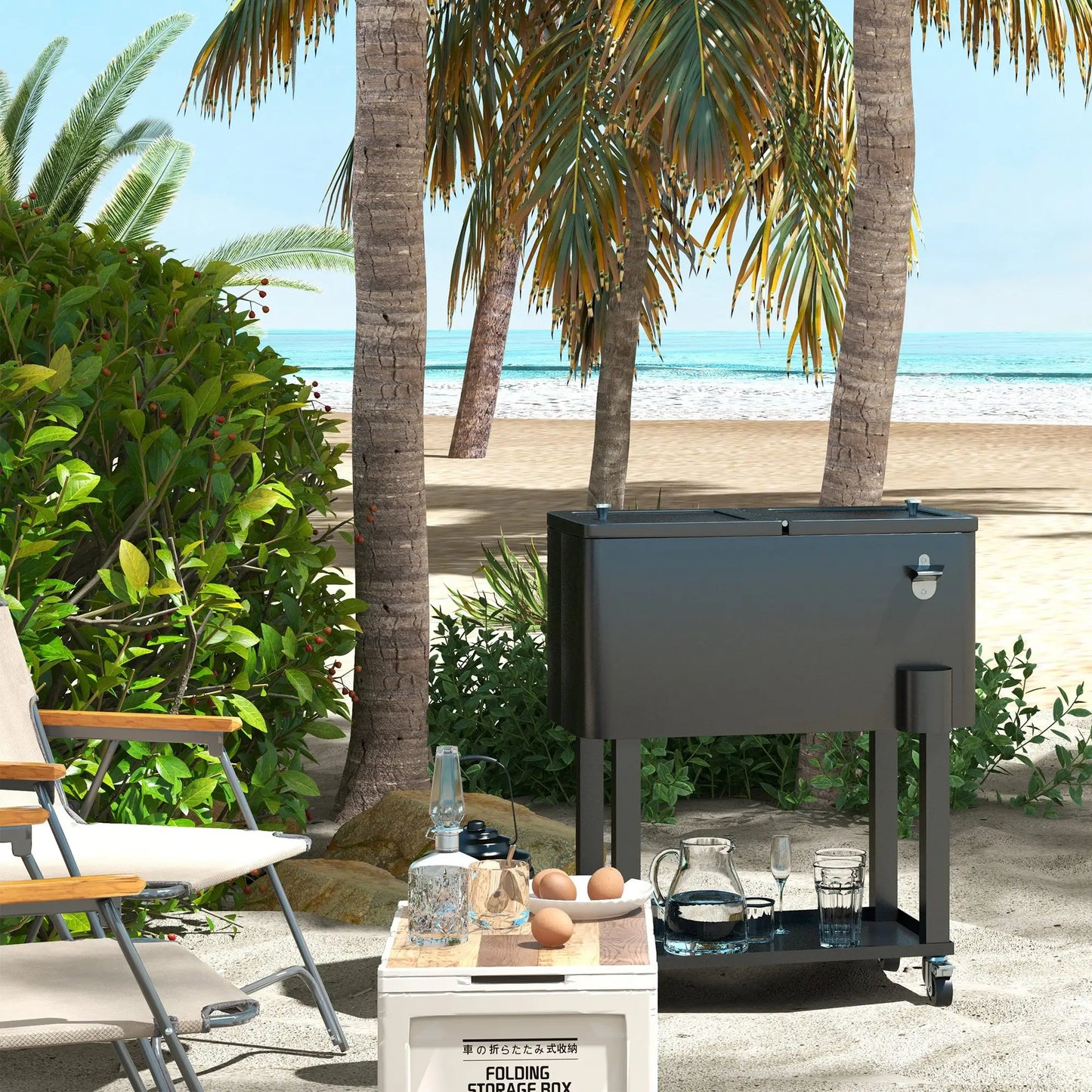 60 Quart Rolling Outdoor Cooler, Portable Cart with Wheels, Storage Shelf, Black Cooler Boxes at Gallery Canada