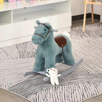 Kids Plush Ride-On Rocking Horse, Soft Bear Toy, Realistic Sounds, Blue Rocking Horses at Gallery Canada