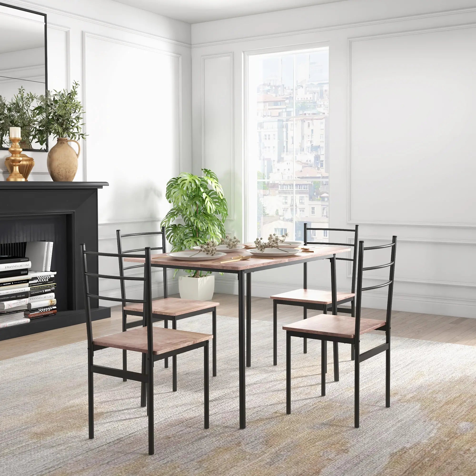 5 Piece Dining Table Set for 4, Space Saving Kitchen Table and 4 Chairs, Rectangle, Steel Frame for Dining Room Bar Sets at Gallery Canada