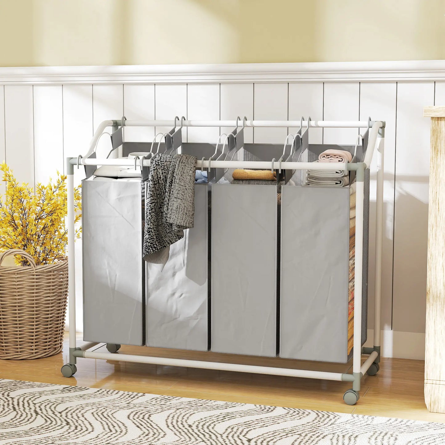 160L Laundry Hamper with Wheels, 4 Removable Bags, Grey Bath Accessories at Gallery Canada