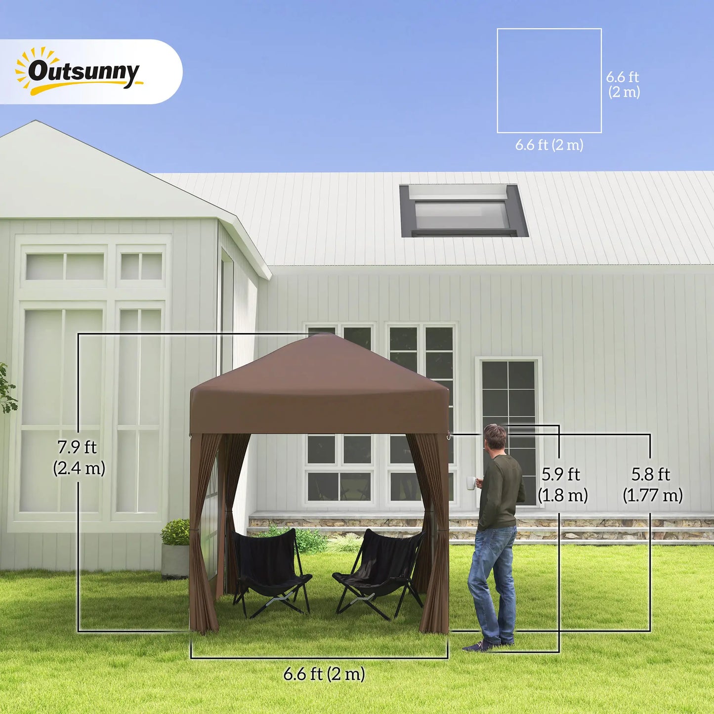 6.6'x6.6' Pop Up Canopy Tent, Instant Sun Shelter, Brown Pop Up Canopies at Gallery Canada