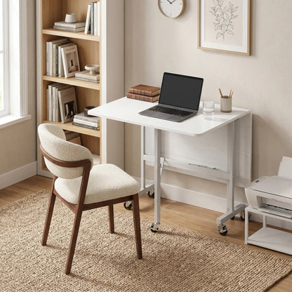Six-Seater Drop-Leaf Dining Table with Wheels, White