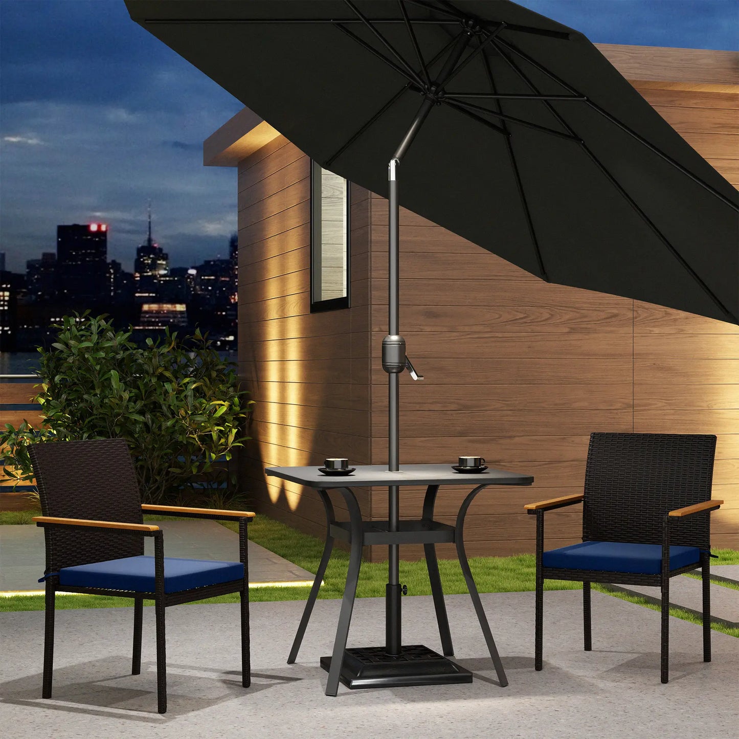 Stackable Wicker Patio Chairs, Set of 2, Removable Cushion, Armrest, Navy Blue Patio Chairs at Gallery Canada