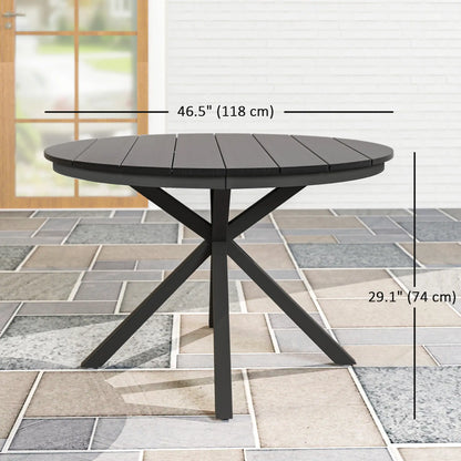 46.5" Round Outdoor Dining Table For 6, Slatted Top, Black Patio Dining Tables at Gallery Canada