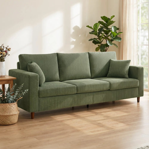 3 Seater Corduroy Sofa, Deep Seat Spring Cushion, Green