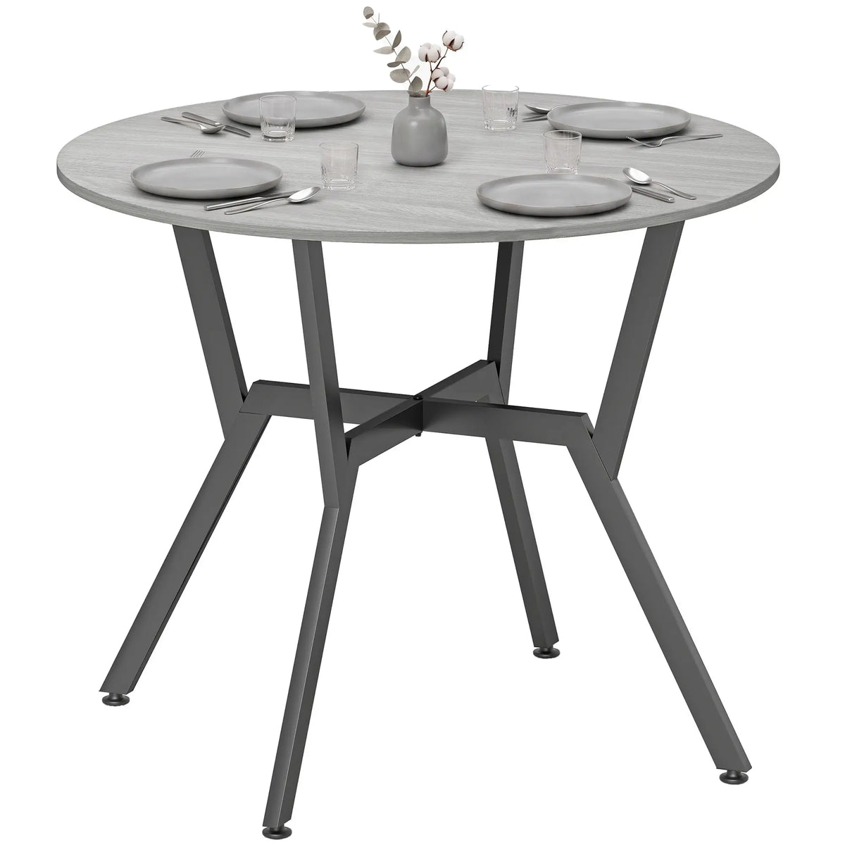 35" Round Dining Table, Steel Frame, Small Kitchen Table, Grey Dining Tables at Gallery Canada