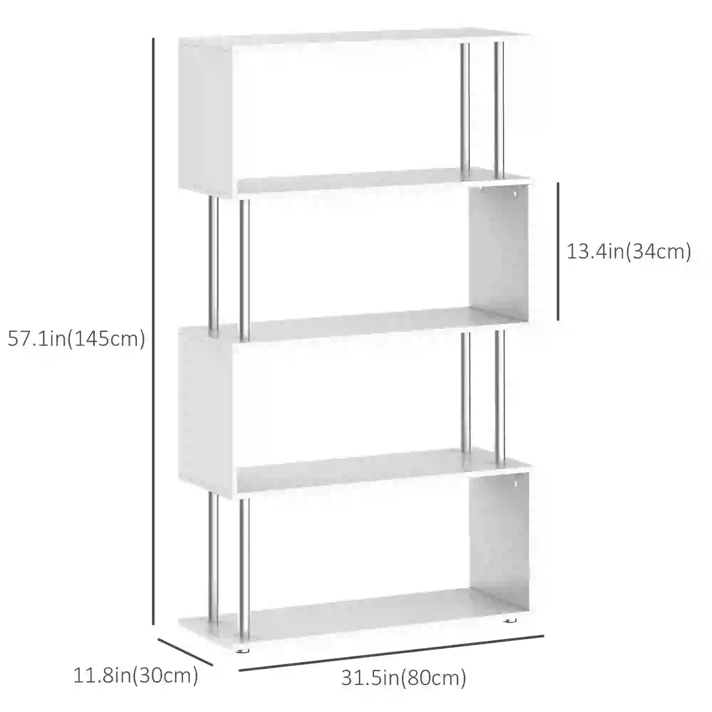 5-Tier Geometric Wooden Bookcase, S-Shaped Storage, White Display Bookshelves at Gallery Canada