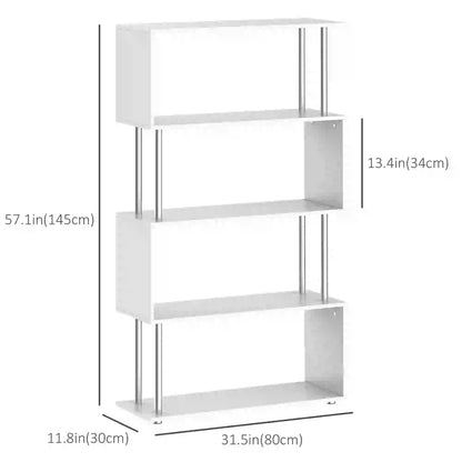5-Tier Geometric Wooden Bookcase, S-Shaped Storage, White Display Bookshelves at Gallery Canada