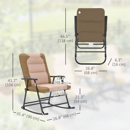 Folding Rocking Chair Set, 2 Padded Rockers with Armrest, Light Brown Outdoor Rocking Chairs at Gallery Canada
