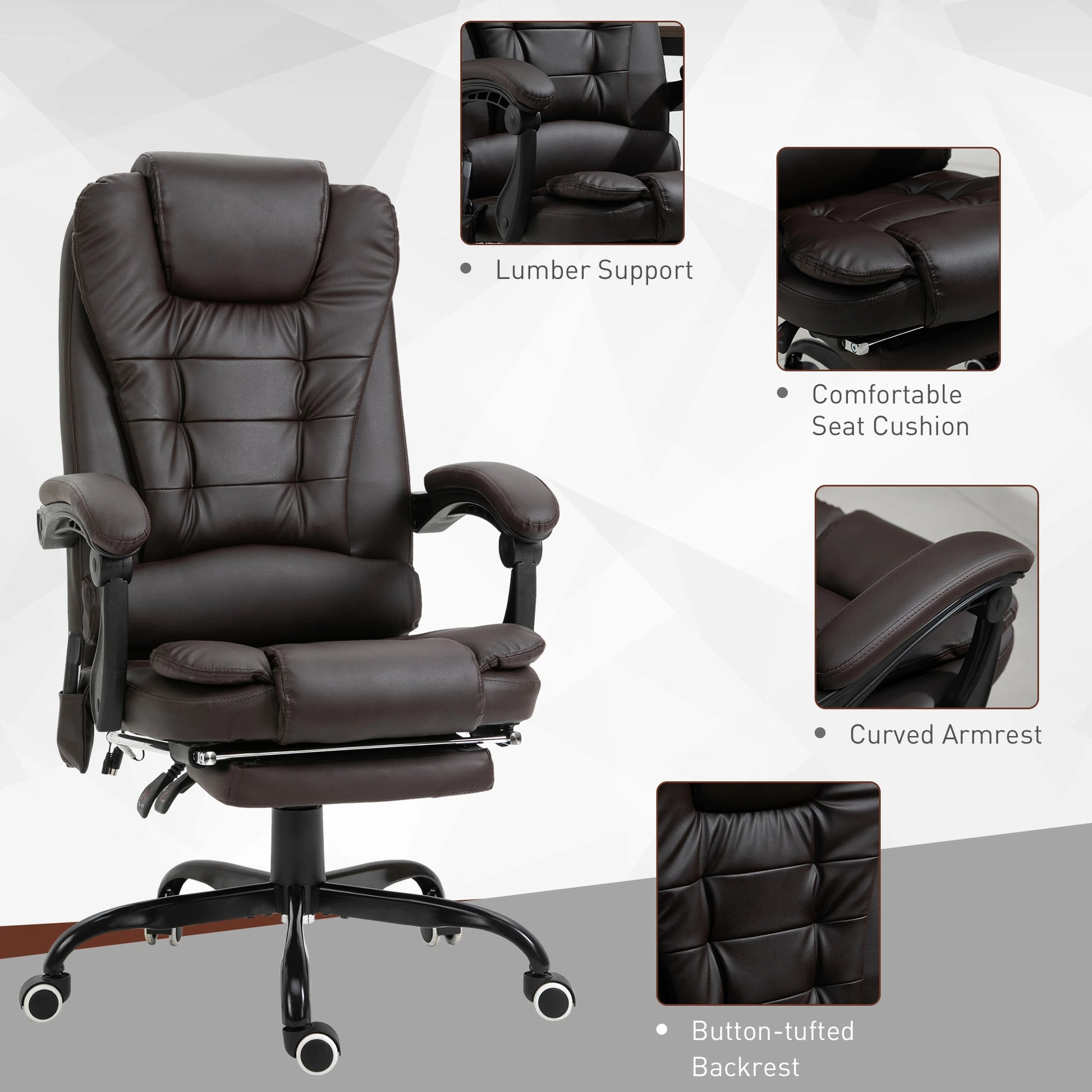 7-Point Vibrating Massage Chair, Reclining Office Chair, Adjustable Height, Brown Massage Chairs at Gallery Canada