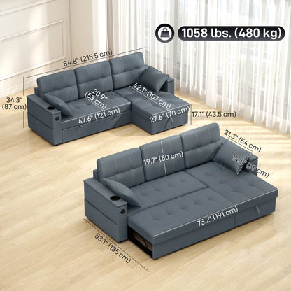 Convertible Sectional Sofa Bed, Pull Out Sleeper, Chaise Storage, Dark Grey Sofas & Reclining Chairs at Gallery Canada