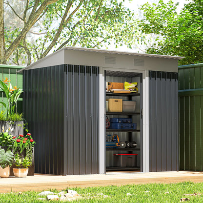 7' x 4' Outdoor Storage Shed, Metal Garden Tool Organizer, Lockable Doors, Charcoal Grey Sheds at Gallery Canada