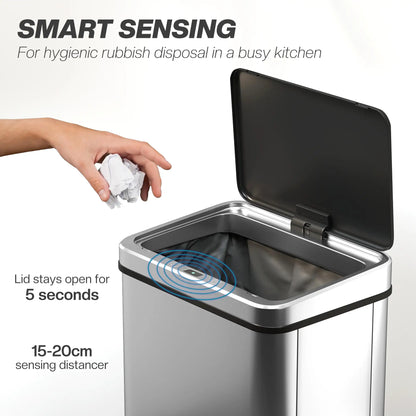 10,6 Gallon Poubelle Automatique, Couvercle à Fermeture Douce, Sans Contact, Acier Inoxydable Résistant aux Empreintes Digitales