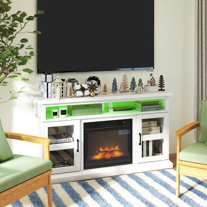 48 Inch Fireplace TV Stand, 3D Flame, Adjustable Shelves, White Electric Fireplaces at Gallery Canada