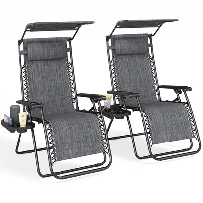 2 Piece Foldable Lounge Chair with Canopy, Outdoor Zero Gravity Chair, Dark Grey Lounger Chairs at Gallery Canada