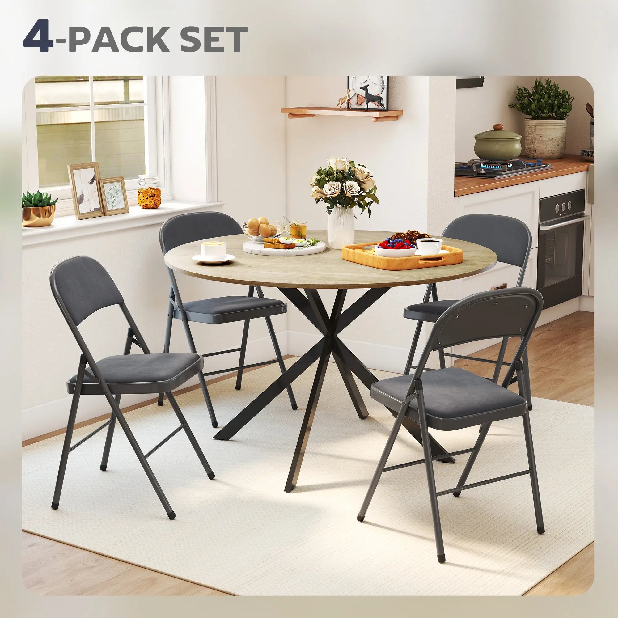 4 Pack Folding Chairs, Padded Seats, Velvet, Steel Frame, Dark Grey Dining Chairs at Gallery Canada