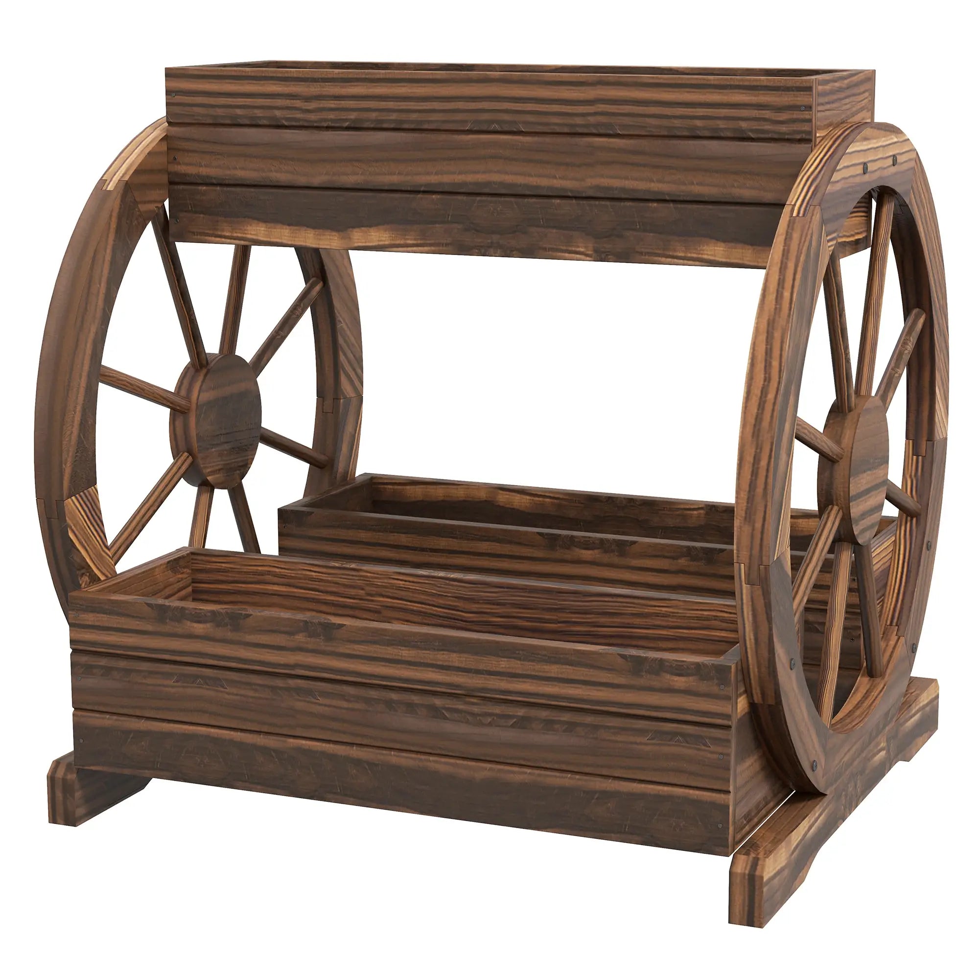 2-Tier Raised Garden Bed, Wooden Wagon Planter Box, Carbonized Wooden Planter Boxes Carbonized colour at Gallery Canada