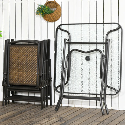 5-Piece Folding Rattan Patio Set, Table and 4 Chairs, Umbrella Hole, Tempered Glass Top, Dark Brown Patio Furniture Sets at Gallery Canada