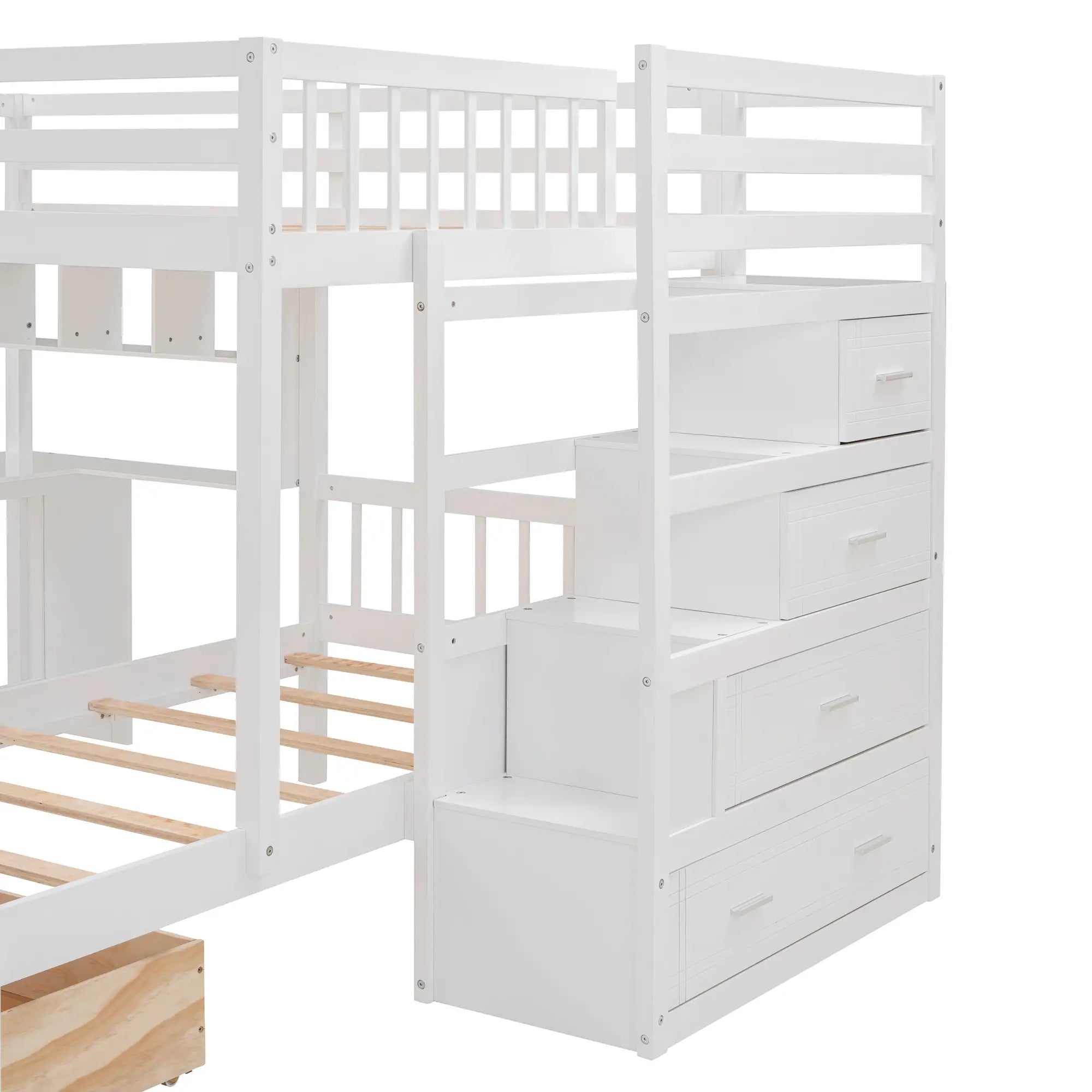 Over Twin Bunk Bed with Desk, Drawers, Shelves, 98
