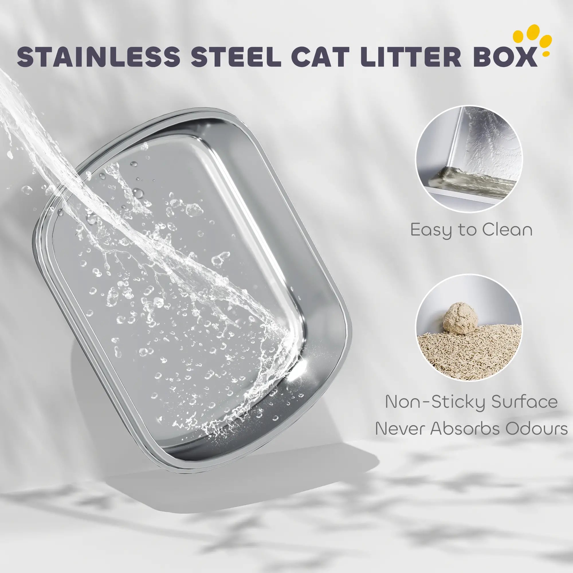 Stainless Steel Cat Litter Box, High Side with Scoop, Anti-Leakage, Navy Blue Cat Litter Box Enclosures at Gallery Canada