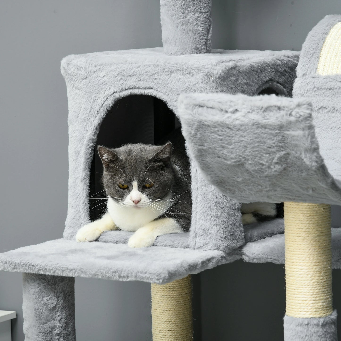 70" Tall Cat Tree, Multi-Level Tower with Hammock, Bed, Condo, Sisal Scratching Posts, Bluish Grey Cat Towers at Gallery Canada