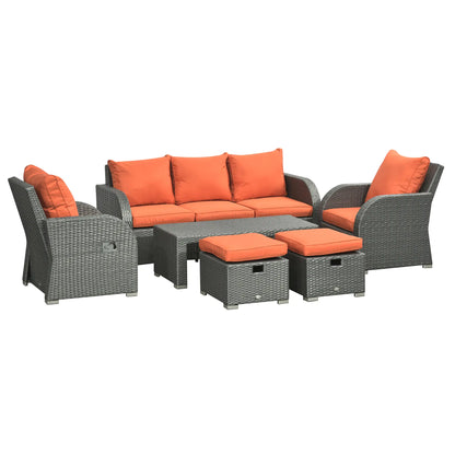 6 Piece Patio Furniture Set With 2 Recliner Chairs, Orange Patio Furniture Sets Orange Cushion, Grey Rattan at Gallery Canada