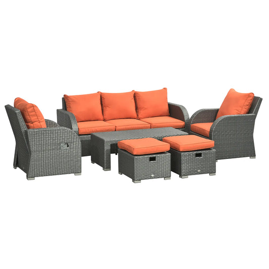6-Piece PE Wicker Patio Sectional Set, Sofa, 2 Chairs, 2 Footstools, Table, Orange Patio Furniture Sets Orange Cushion, Grey Rattan at Gallery Canada