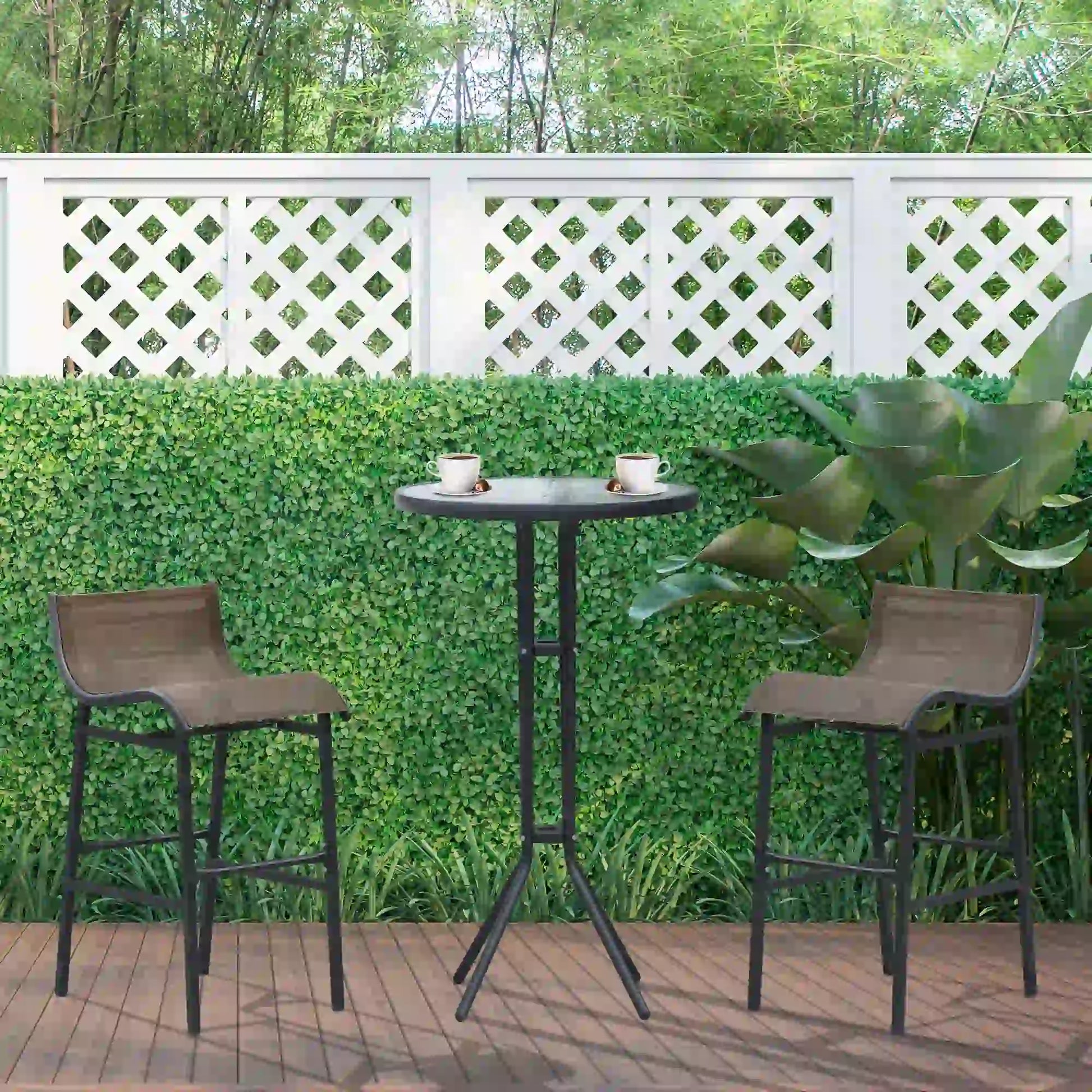 3pcs Patio Bar Set, 2 Bar Stools, 1 Tempered Glass Table, Tan Bistro Sets at Gallery Canada