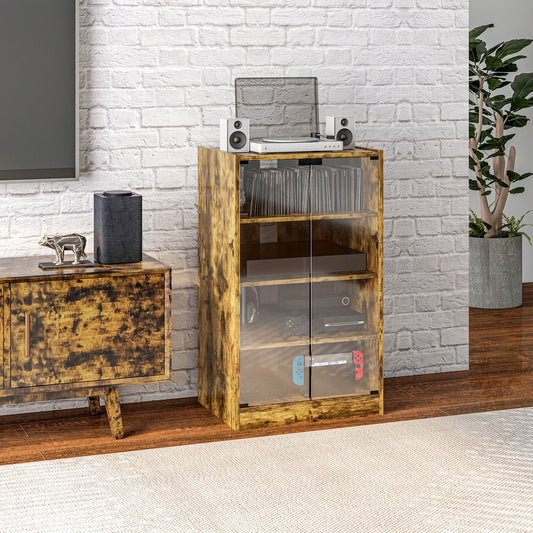 5-Tier Media Cabinet, Media Stand with Adjustable Shelves, Tempered Glass Doors, and Cable Management, Rustic Brown - Gallery Canada