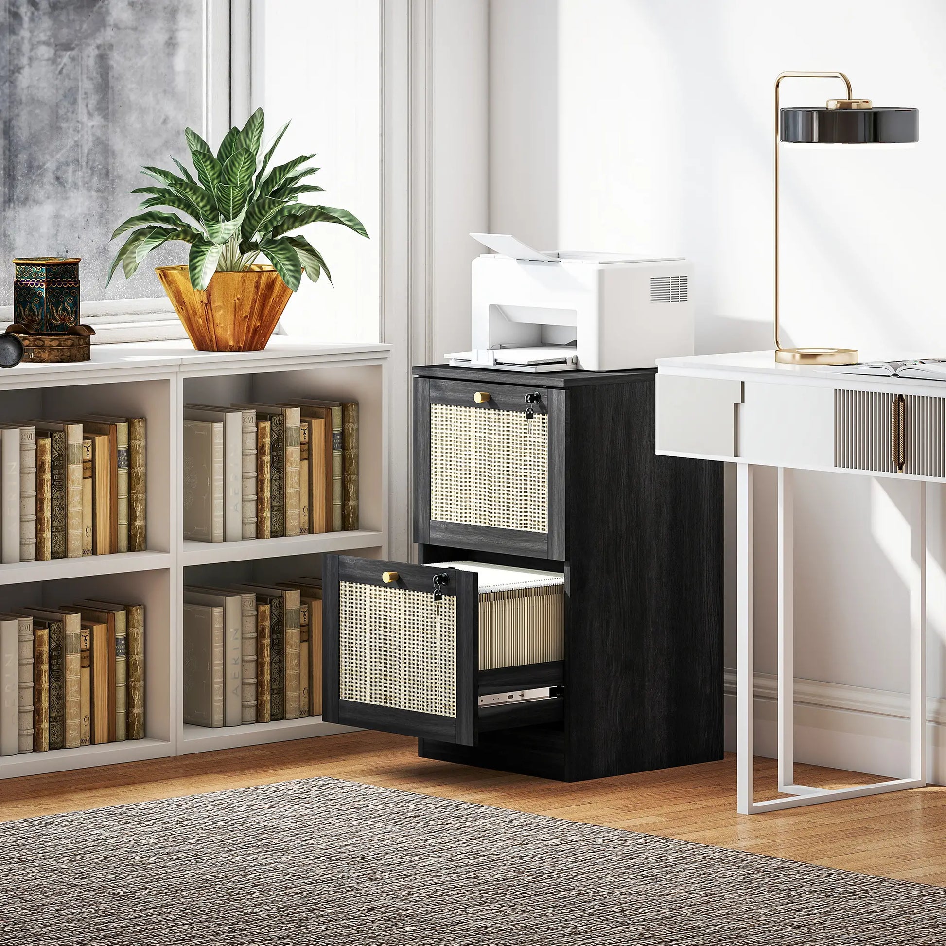2 Drawer Filing Cabinet with Lock, Boho Style, A4 Letter Size, Black Office Cabinets & Cupboards at Gallery Canada