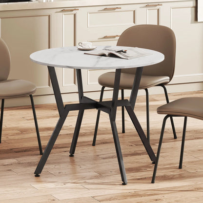 35" Round Dining Table, Modern Steel Frame, White Marble, White Dining Tables at Gallery Canada