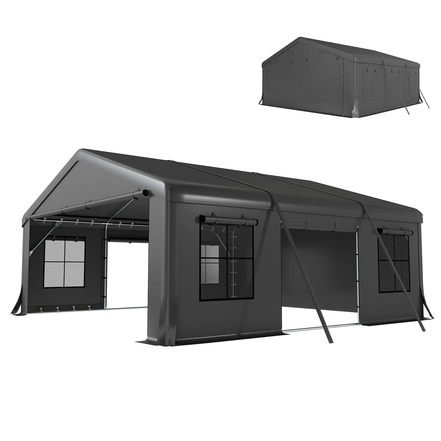 20' x 20' Heavy Duty Carport, Portable Garage Canopy Tent, Dark Grey Car Shelters Dark Grey at Gallery Canada