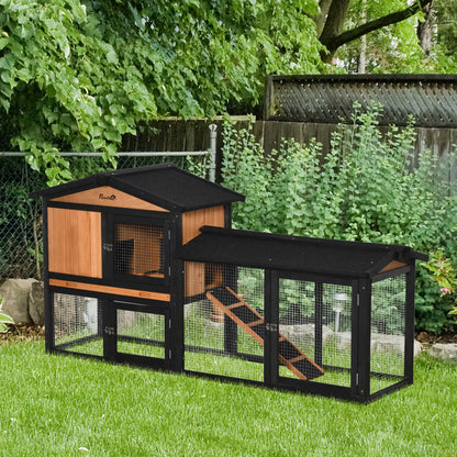 Wooden Rabbit Hutch, 69", with Run Box, Slide-out Tray, Ramp, Black Rabbit Hutch at Gallery Canada