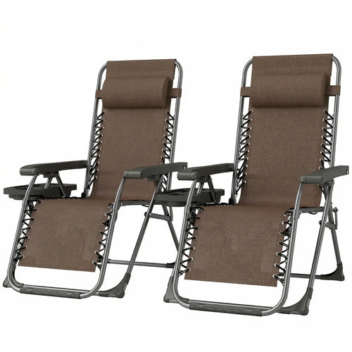 Zero Gravity Chair Set Of 2, Folding Reclining Outdoor Lounge Chair, Brown