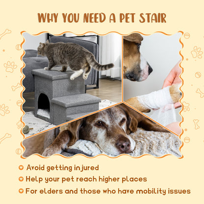 Dog Ramp with Storage Boxes and Condo, 3-step Pet Stairs for High Beds and Couch with Washable Plush Cushion - Gallery Canada