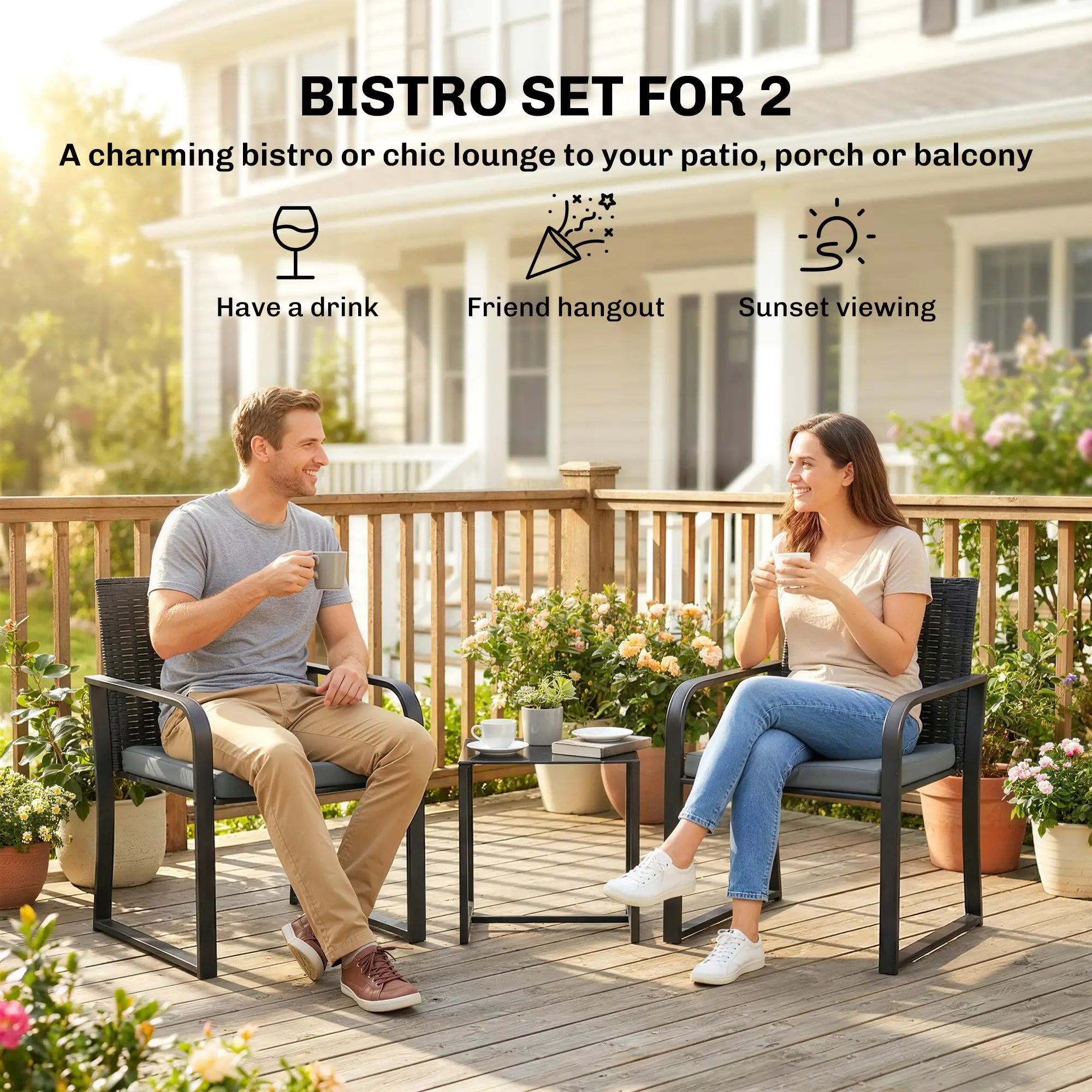 3 Piece Wicker Patio Set, Mesh Seat, Glass Table, Cushions, Grey Patio Furniture Sets at Gallery Canada