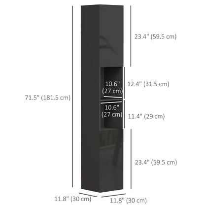 Tall Bathroom Cabinet, High Gloss Storage, Adjustable Shelves, 11.8" x 11.8" x 71.5", Black Bathroom Cabinets at Gallery Canada
